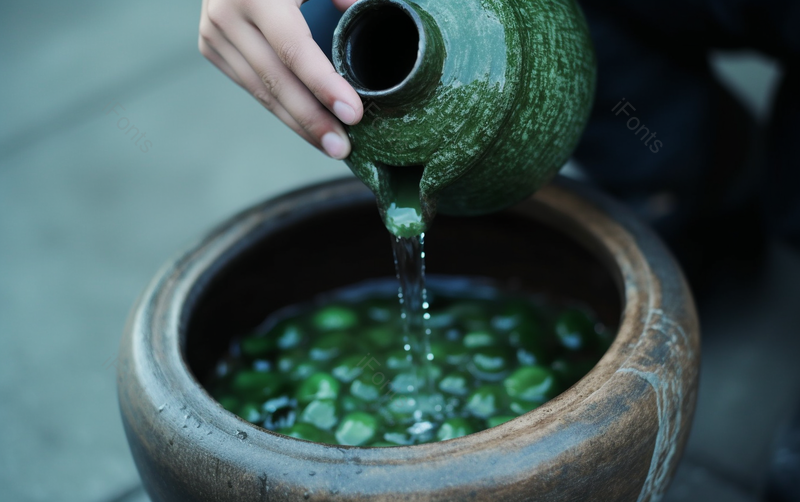 手工制作青梅酒工序青梅酿酒倒进瓷坛内,高清,摄影图,摄影图片,图片大全,摄影图免费下载